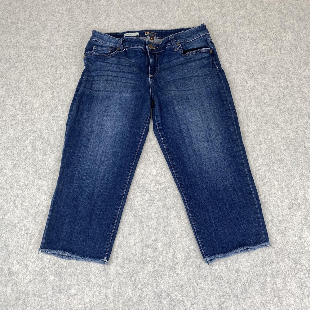 KUT From The Kloth Natalie Crop Jeans Womens 8 (30x20) Blue Stretch Frayed Hem